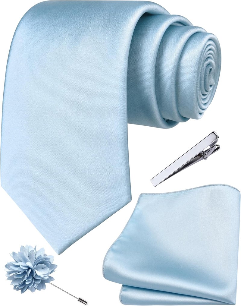 Branduce 3.15"（8cm） Mens Tie and Lapel Pin Solid Necktie Handkerchief Tie Clip Set for Men - Image 1